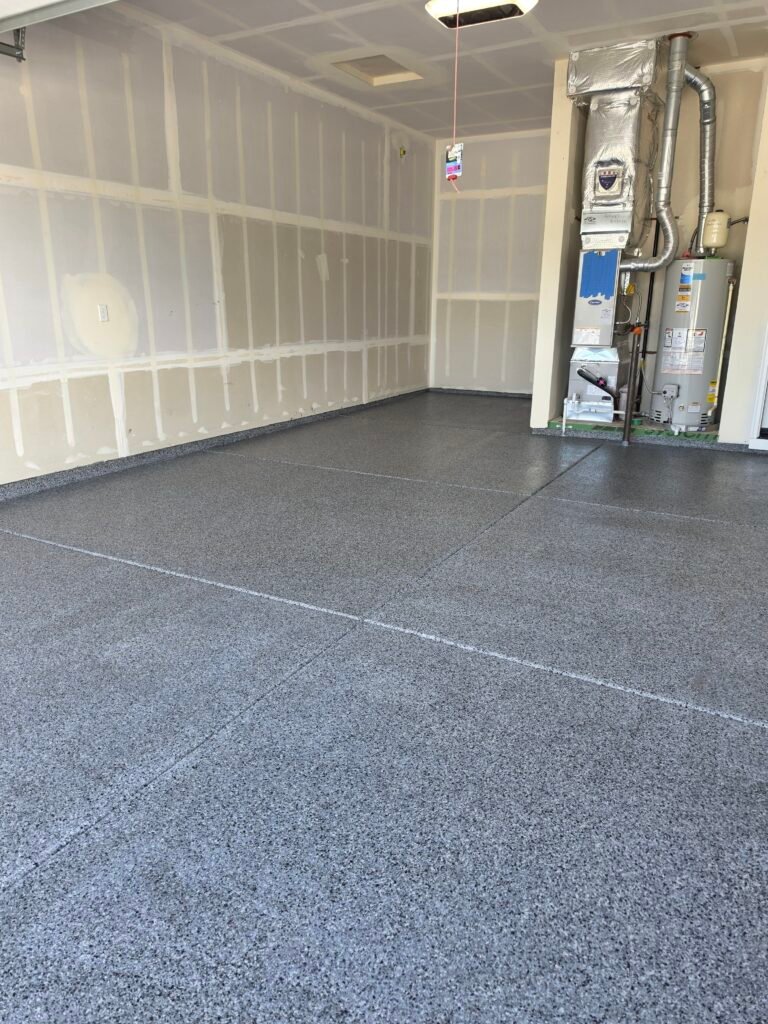 Epoxy flooring in garage 3 flake system with polyaspartic top coat in Star, IDAHO